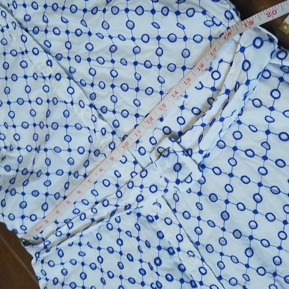 Alexis Dot Tulip Short Sleeve Blue White Embroidered Mini Dress - Picture 13 of 16